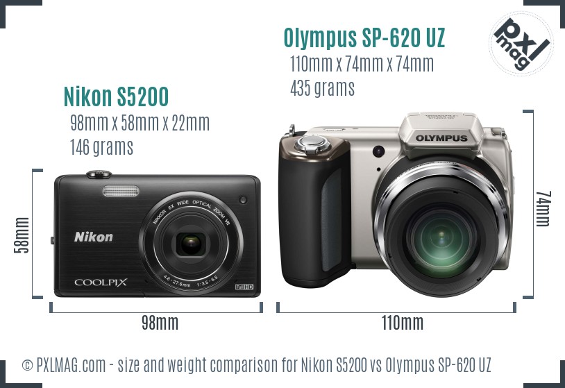 Nikon S5200 vs Olympus SP-620 UZ size comparison