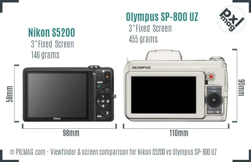 Nikon S5200 vs Olympus SP-800 UZ Screen and Viewfinder comparison Nikon S5200 vs Olympus SP-800 UZ Screen and Viewfinder comparison