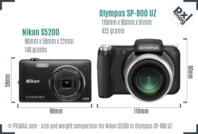 Nikon S5200 vs Olympus SP-800 UZ size comparison Nikon S5200 vs Olympus SP-800 UZ size comparison
