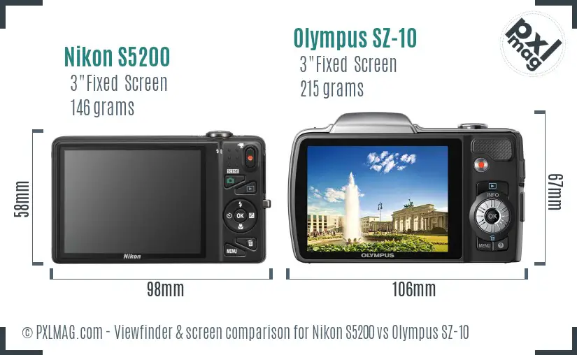 Nikon S5200 vs Olympus SZ-10 Screen and Viewfinder comparison