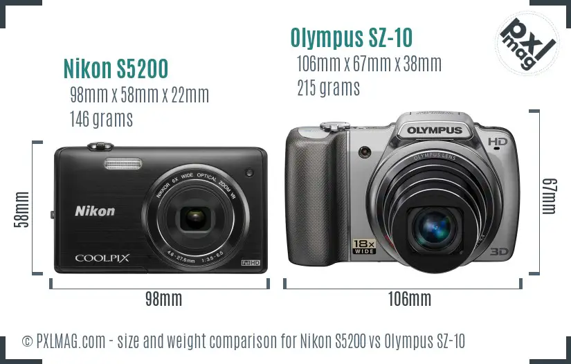 Nikon S5200 vs Olympus SZ-10 size comparison