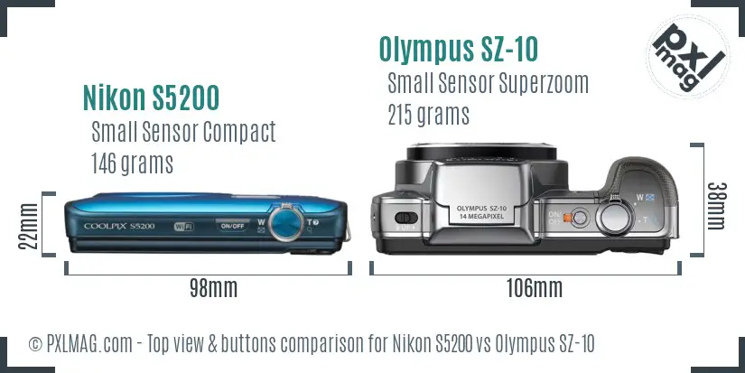 Nikon S5200 vs Olympus SZ-10 top view buttons comparison
