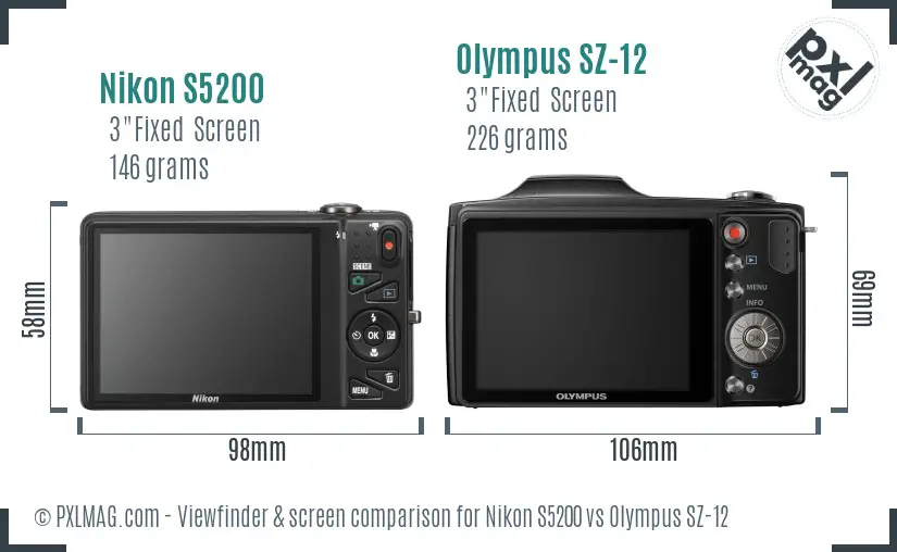 Nikon S5200 vs Olympus SZ-12 Screen and Viewfinder comparison