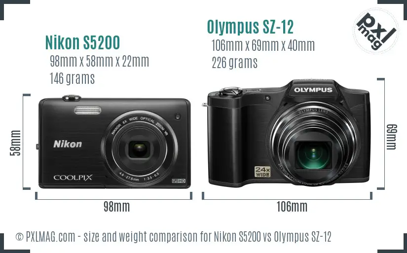 Nikon S5200 vs Olympus SZ-12 size comparison