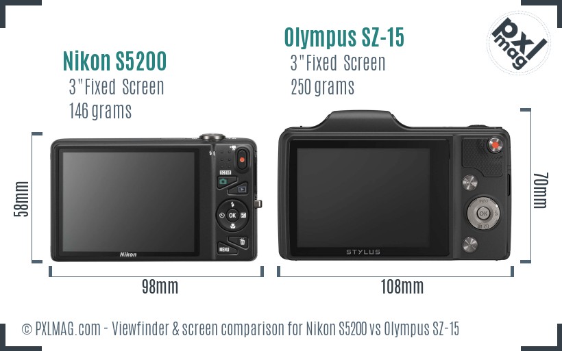 Nikon S5200 vs Olympus SZ-15 Screen and Viewfinder comparison