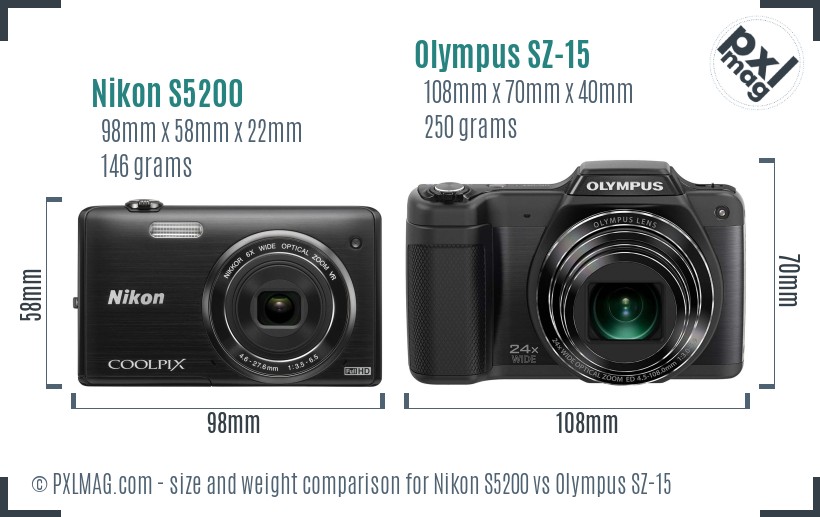 Nikon S5200 vs Olympus SZ-15 size comparison