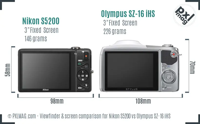 Nikon S5200 vs Olympus SZ-16 iHS Screen and Viewfinder comparison Nikon S5200 vs Olympus SZ-16 iHS Screen and Viewfinder comparison