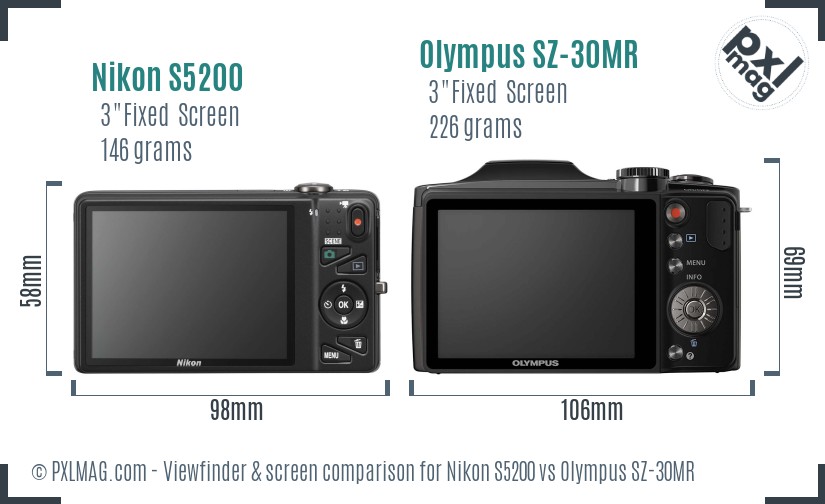 Nikon S5200 vs Olympus SZ-30MR Screen and Viewfinder comparison