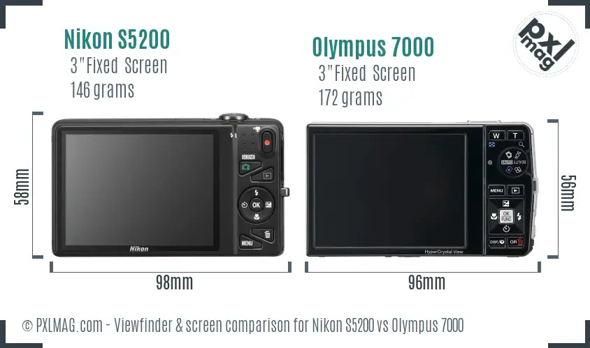 Nikon S5200 vs Olympus 7000 Screen and Viewfinder comparison