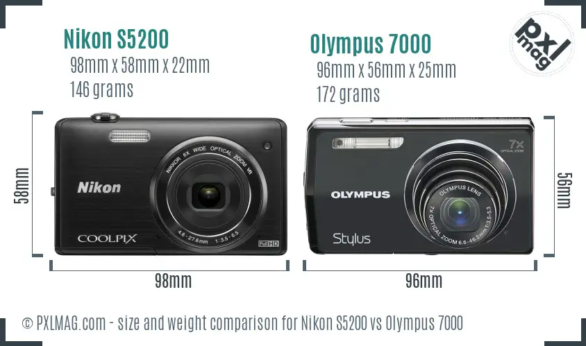 Nikon S5200 vs Olympus 7000 size comparison