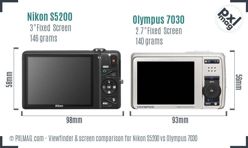 Nikon S5200 vs Olympus 7030 Screen and Viewfinder comparison