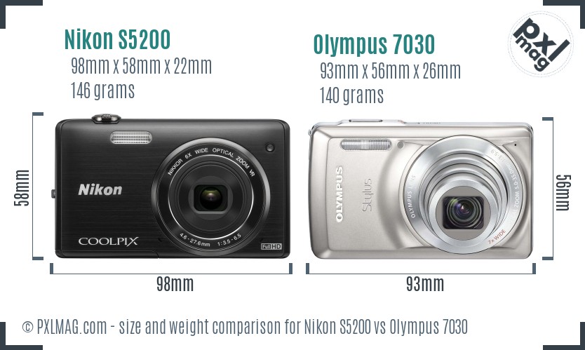 Nikon S5200 vs Olympus 7030 size comparison Nikon S5200 vs Olympus 7030 size comparison