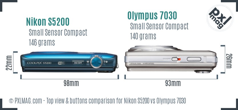 Nikon S5200 vs Olympus 7030 top view buttons comparison