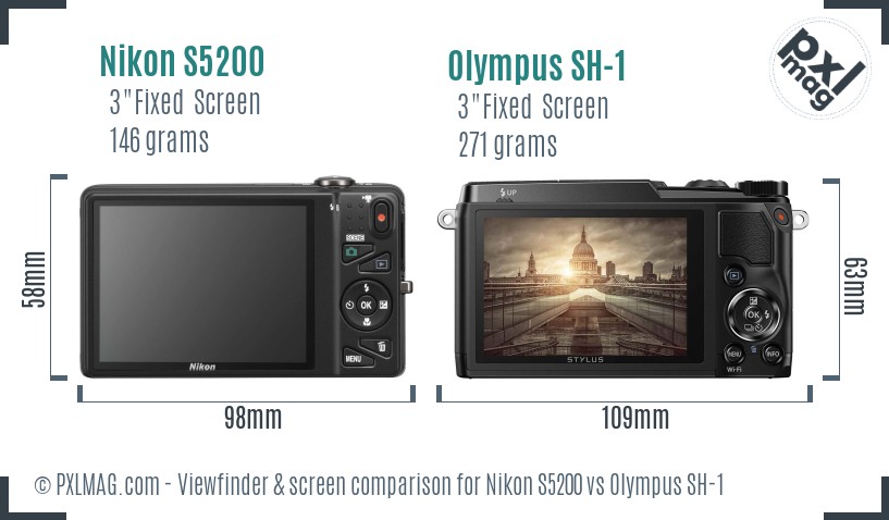 Nikon S5200 vs Olympus SH-1 Screen and Viewfinder comparison