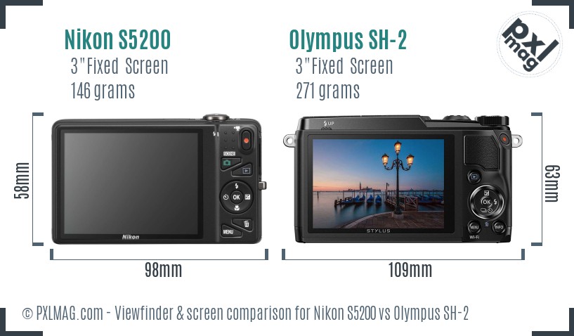 Nikon S5200 vs Olympus SH-2 Screen and Viewfinder comparison