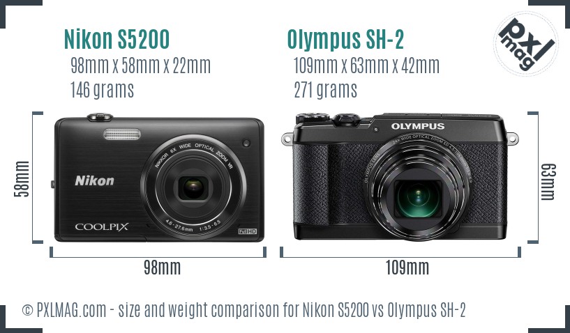 Nikon S5200 vs Olympus SH-2 size comparison