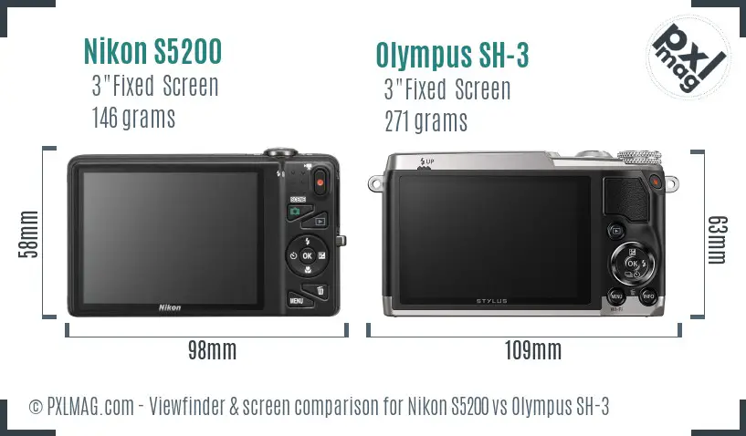 Nikon S5200 vs Olympus SH-3 Screen and Viewfinder comparison