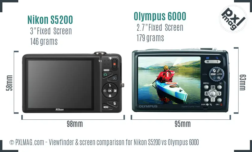 Nikon S5200 vs Olympus 6000 Screen and Viewfinder comparison
