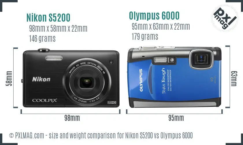 Nikon S5200 vs Olympus 6000 size comparison