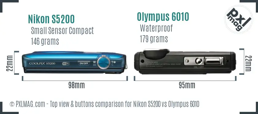 Nikon S5200 vs Olympus 6010 top view buttons comparison Nikon S5200 vs Olympus 6010 top view buttons comparison