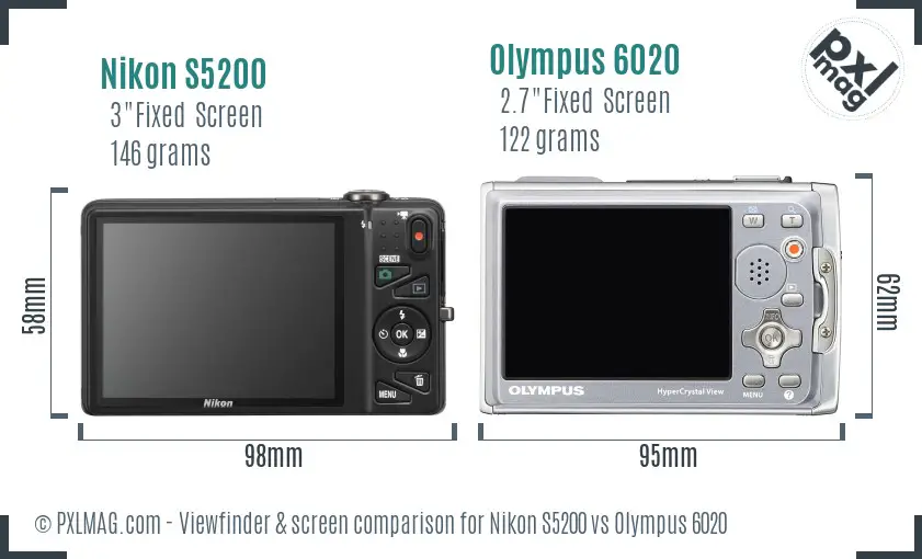 Nikon S5200 vs Olympus 6020 Screen and Viewfinder comparison