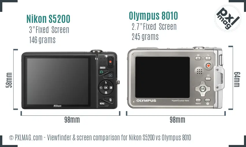 Nikon S5200 vs Olympus 8010 Screen and Viewfinder comparison