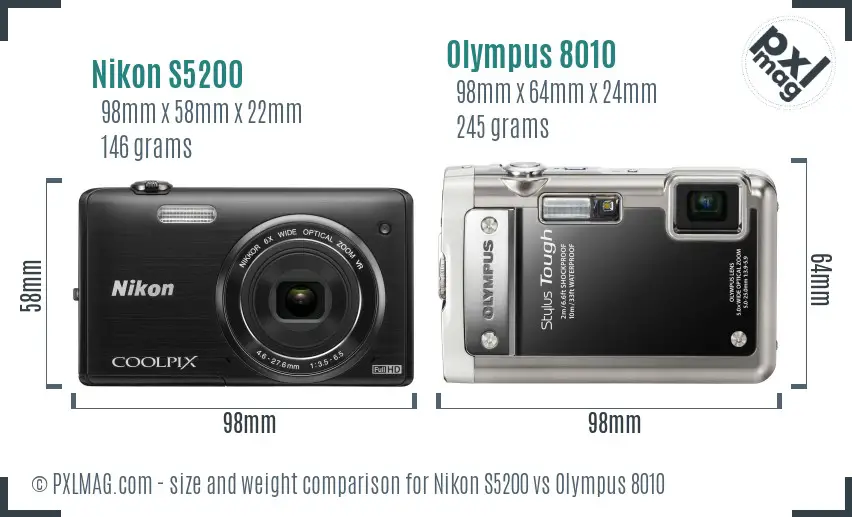 Nikon S5200 vs Olympus 8010 size comparison