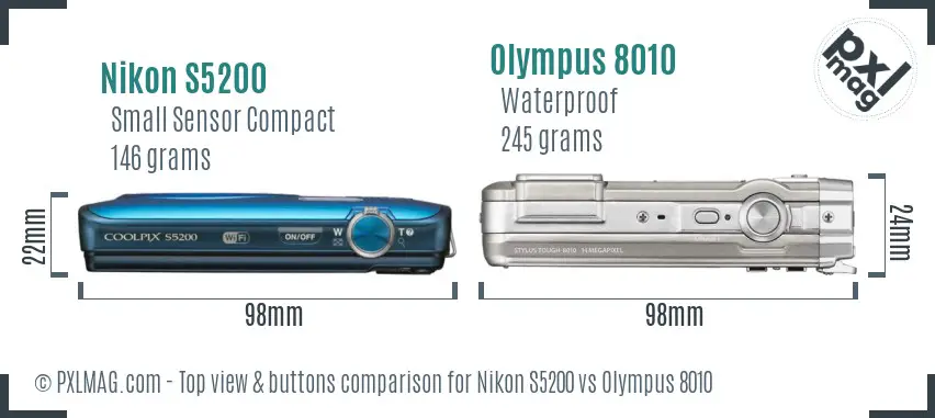 Nikon S5200 vs Olympus 8010 top view buttons comparison