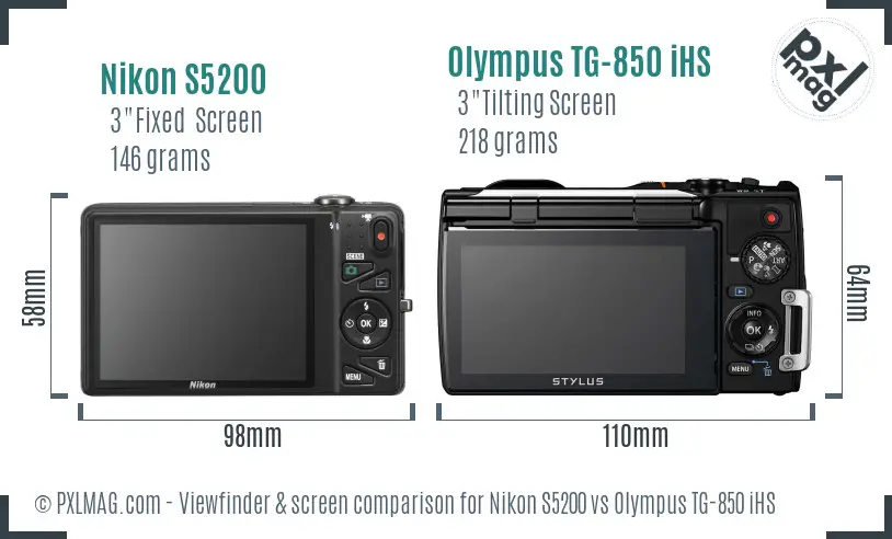 Nikon S5200 vs Olympus TG-850 iHS Screen and Viewfinder comparison