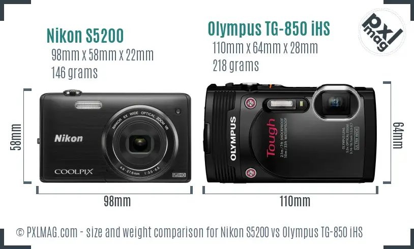 Nikon S5200 vs Olympus TG-850 iHS size comparison