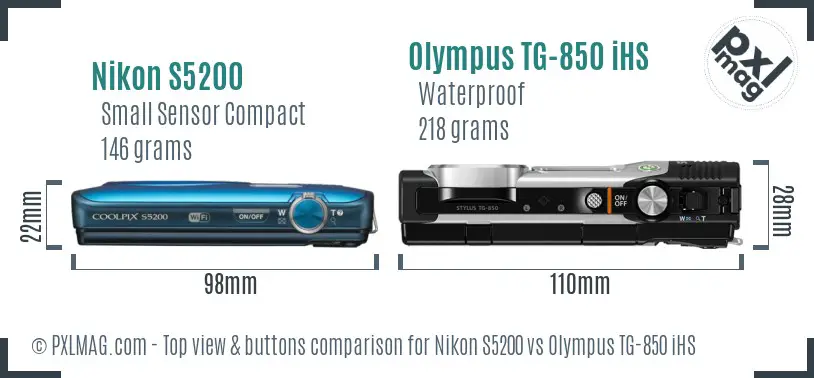 Nikon S5200 vs Olympus TG-850 iHS top view buttons comparison