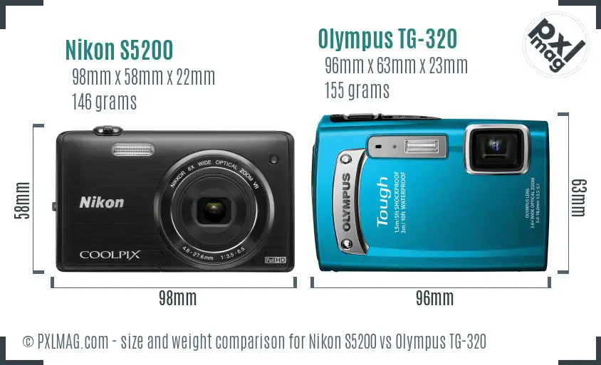 Nikon S5200 vs Olympus TG-320 size comparison