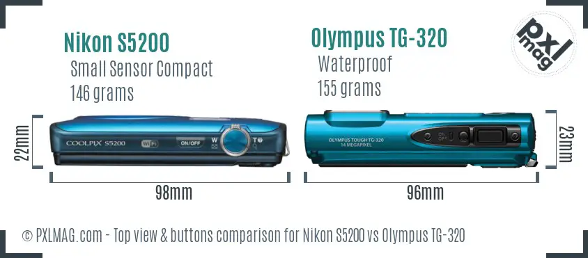 Nikon S5200 vs Olympus TG-320 top view buttons comparison