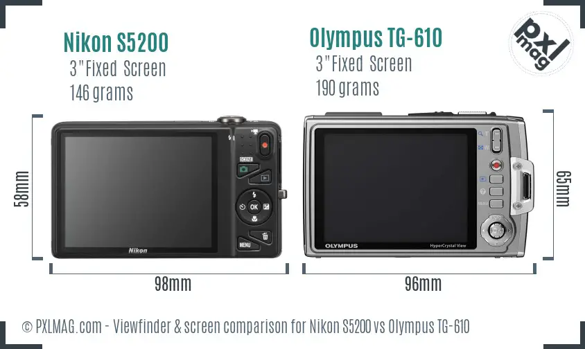 Nikon S5200 vs Olympus TG-610 Screen and Viewfinder comparison