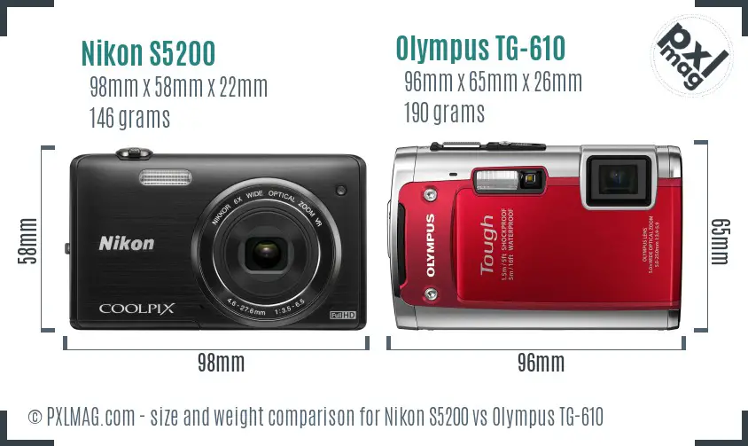 Nikon S5200 vs Olympus TG-610 size comparison