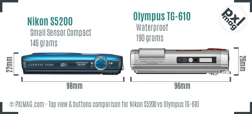 Nikon S5200 vs Olympus TG-610 top view buttons comparison
