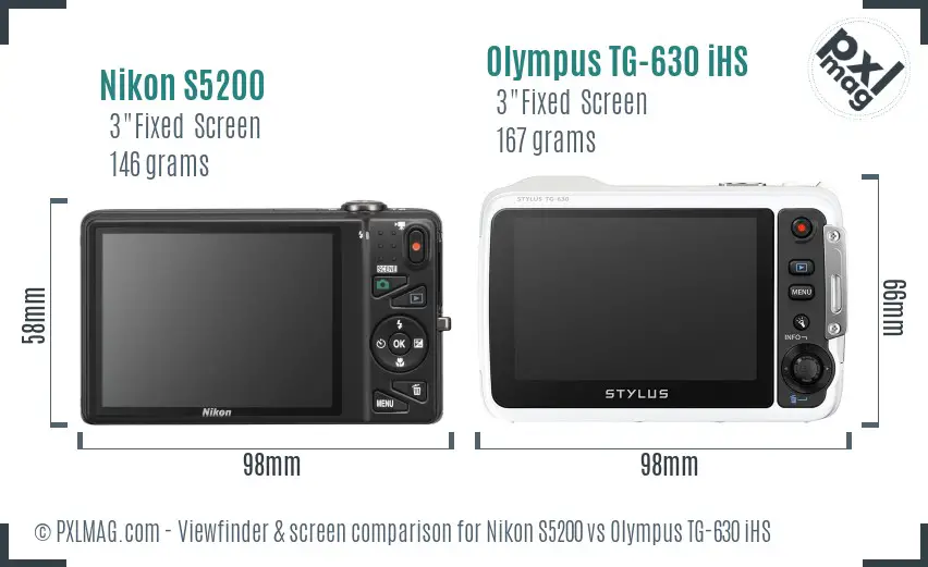 Nikon S5200 vs Olympus TG-630 iHS Screen and Viewfinder comparison