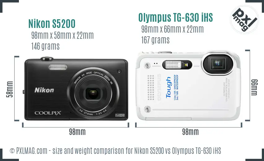 Nikon S5200 vs Olympus TG-630 iHS size comparison