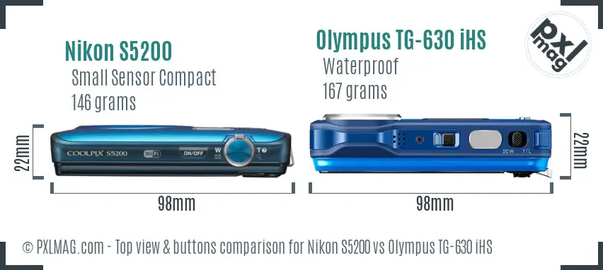 Nikon S5200 vs Olympus TG-630 iHS top view buttons comparison