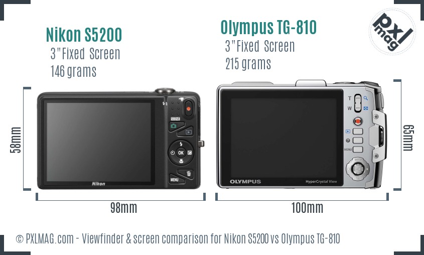 Nikon S5200 vs Olympus TG-810 Screen and Viewfinder comparison