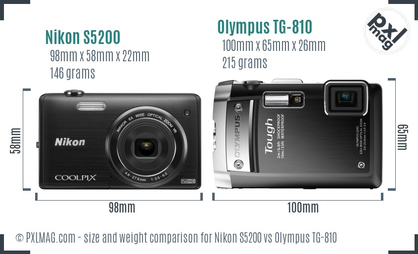 Nikon S5200 vs Olympus TG-810 size comparison