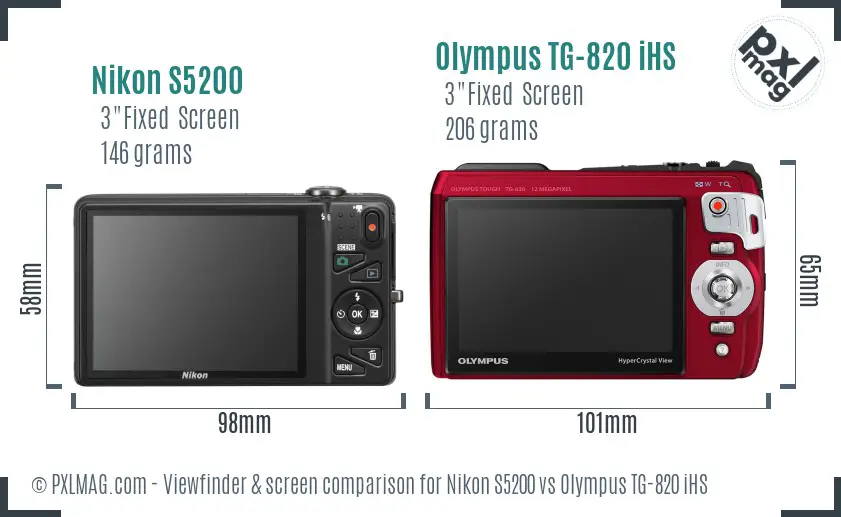 Nikon S5200 vs Olympus TG-820 iHS Screen and Viewfinder comparison