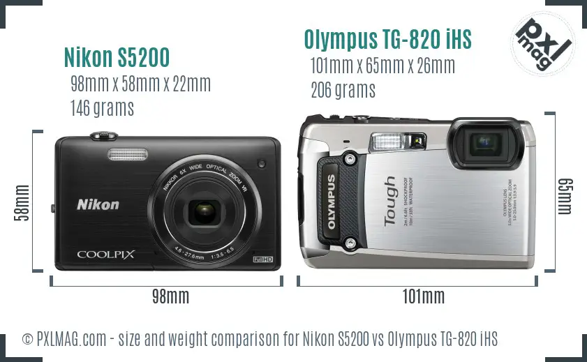 Nikon S5200 vs Olympus TG-820 iHS size comparison