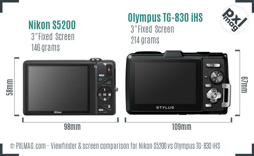 Nikon S5200 vs Olympus TG-830 iHS Screen and Viewfinder comparison