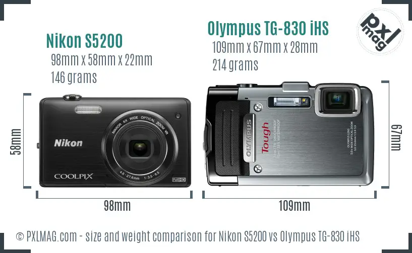 Nikon S5200 vs Olympus TG-830 iHS size comparison