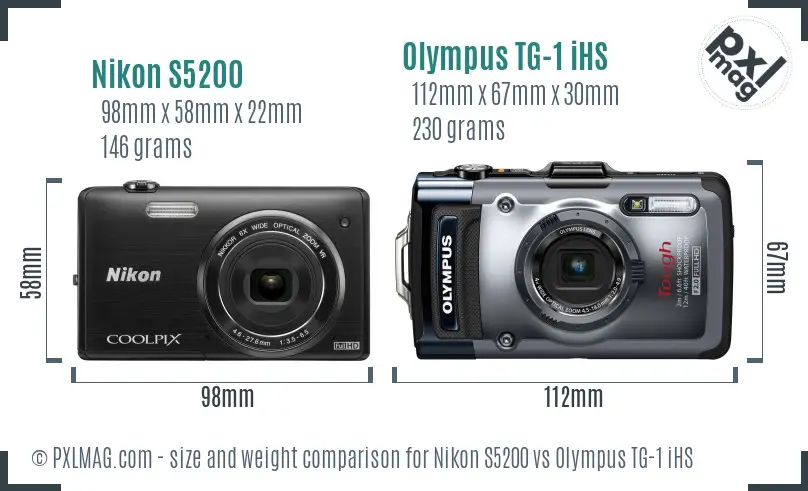 Nikon S5200 vs Olympus TG-1 iHS size comparison