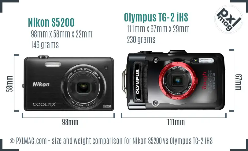 Nikon S5200 vs Olympus TG-2 iHS size comparison