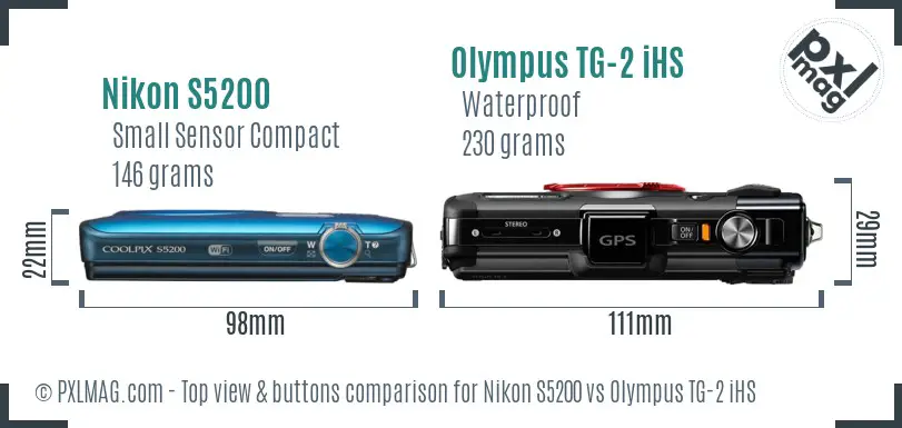 Nikon S5200 vs Olympus TG-2 iHS top view buttons comparison