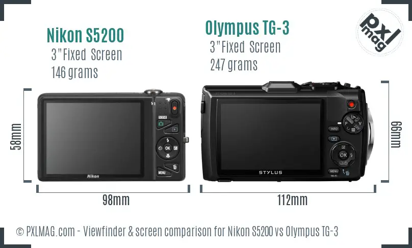 Nikon S5200 vs Olympus TG-3 Screen and Viewfinder comparison