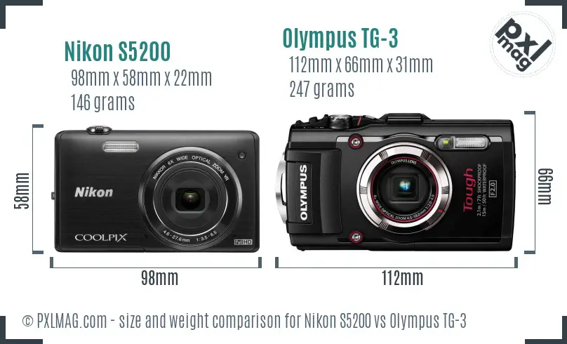 Nikon S5200 vs Olympus TG-3 size comparison